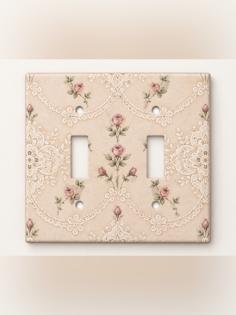 Vintage Lace Rose Double Toggle Light Switch Wall Plate Feminine Cottage Decor